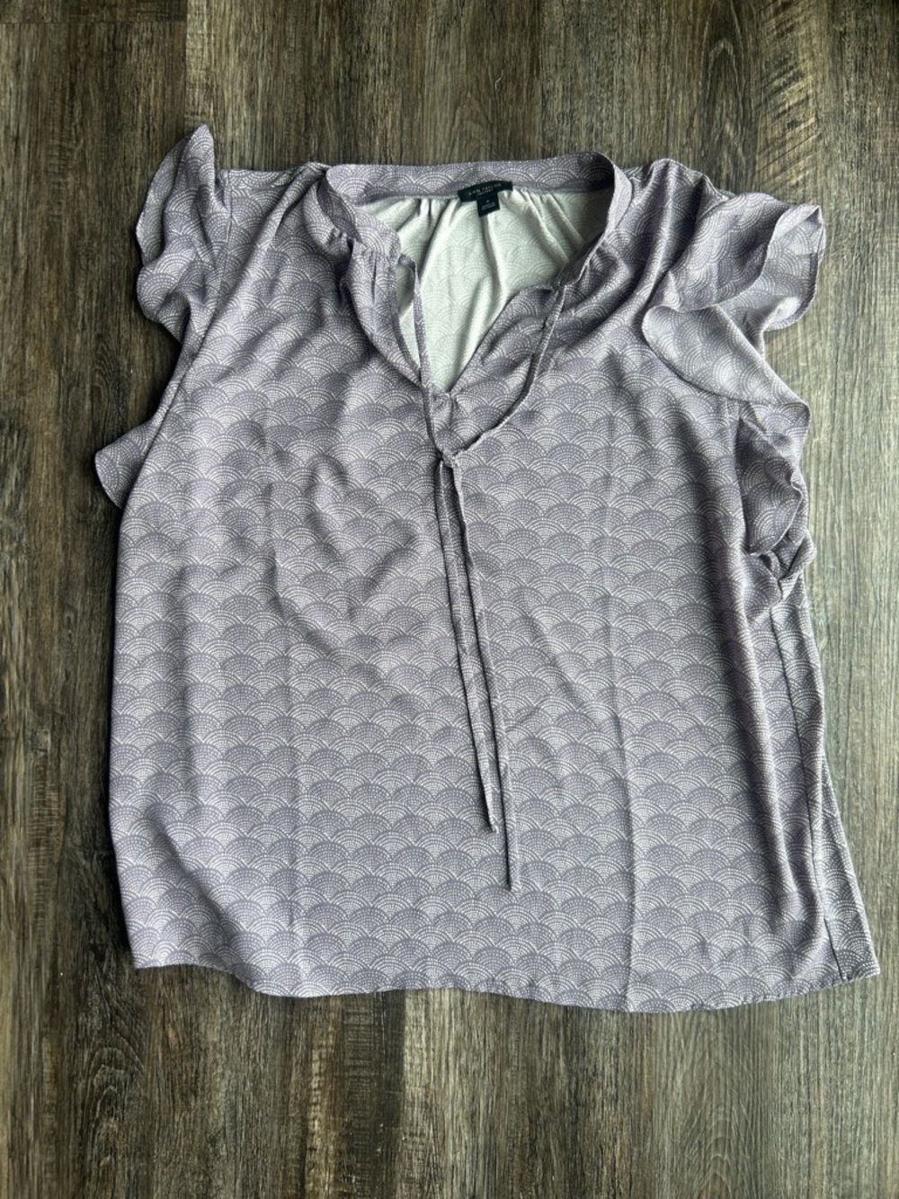 Ann Taylor Lavender-Print Ruffle Cap Sleeve Tie-Neck Blouse